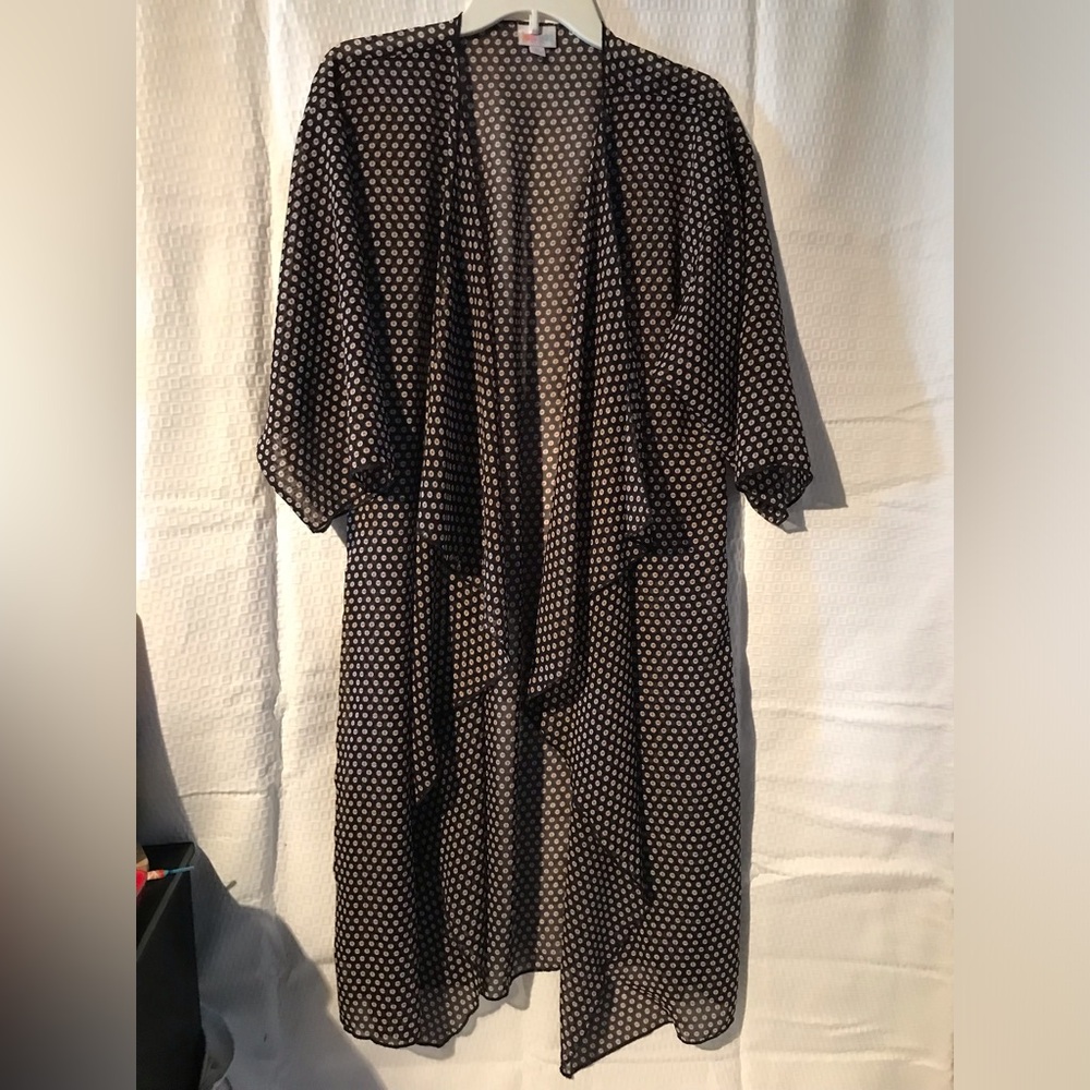 LuLaRoe Black Duster Cardigan Sweater size M black/white/red